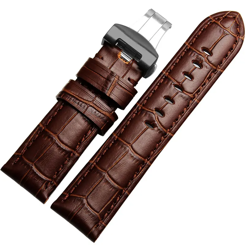 22mm24mm26mm черный кожаный ремешок для часов, коричневый кожаный ремешок для часов, подходит для Luminor 1950 PAM 00312 | 00367 Мужская застежка-бабочка - Цвет ремешка: 4