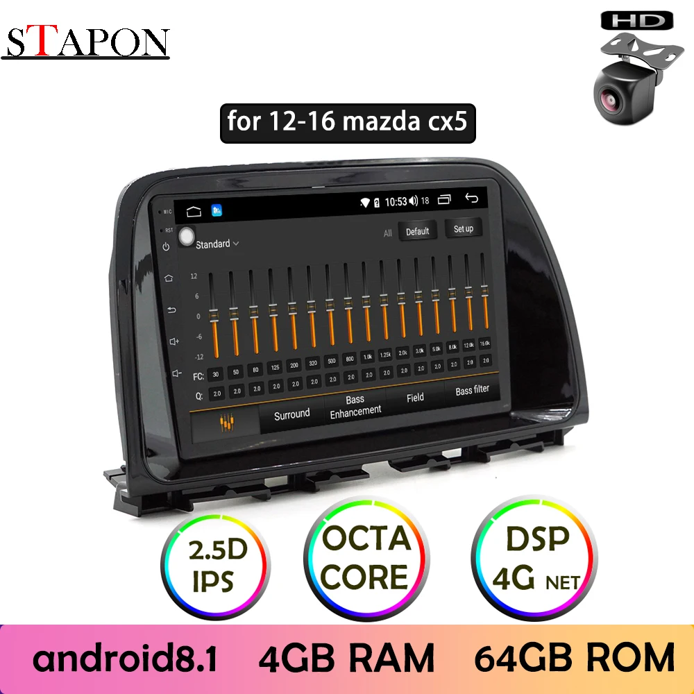 STAPON 9 дюймов для мазда5 2012-16 Android 8,1 4GBRAM+ 64GBROM ips DSP 4G Автомобильный мультимедийный Восьмиядерный с OBD2 RDS