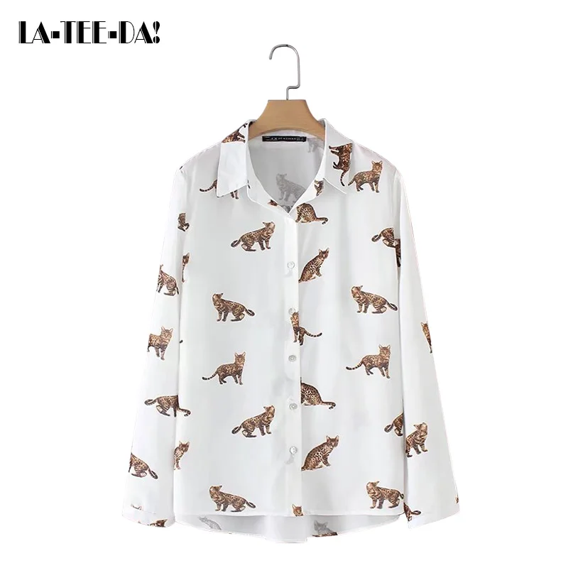 02 18 New Print Blouses Women Cute Cats Shirts Lady Fashion Collar