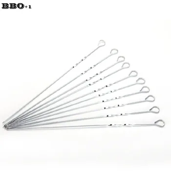 

New 10pcs 45cm (15.7in) Metal BBQ Skewers w/ Ring Hole Long Barbecue Skewers Shish Kebob BBQ Sticks espeto churrasco Outdoor