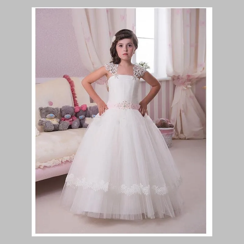 Vestidos де comunion 2016 створки пояса тюль маленькие девочки цветок платья для свадеб