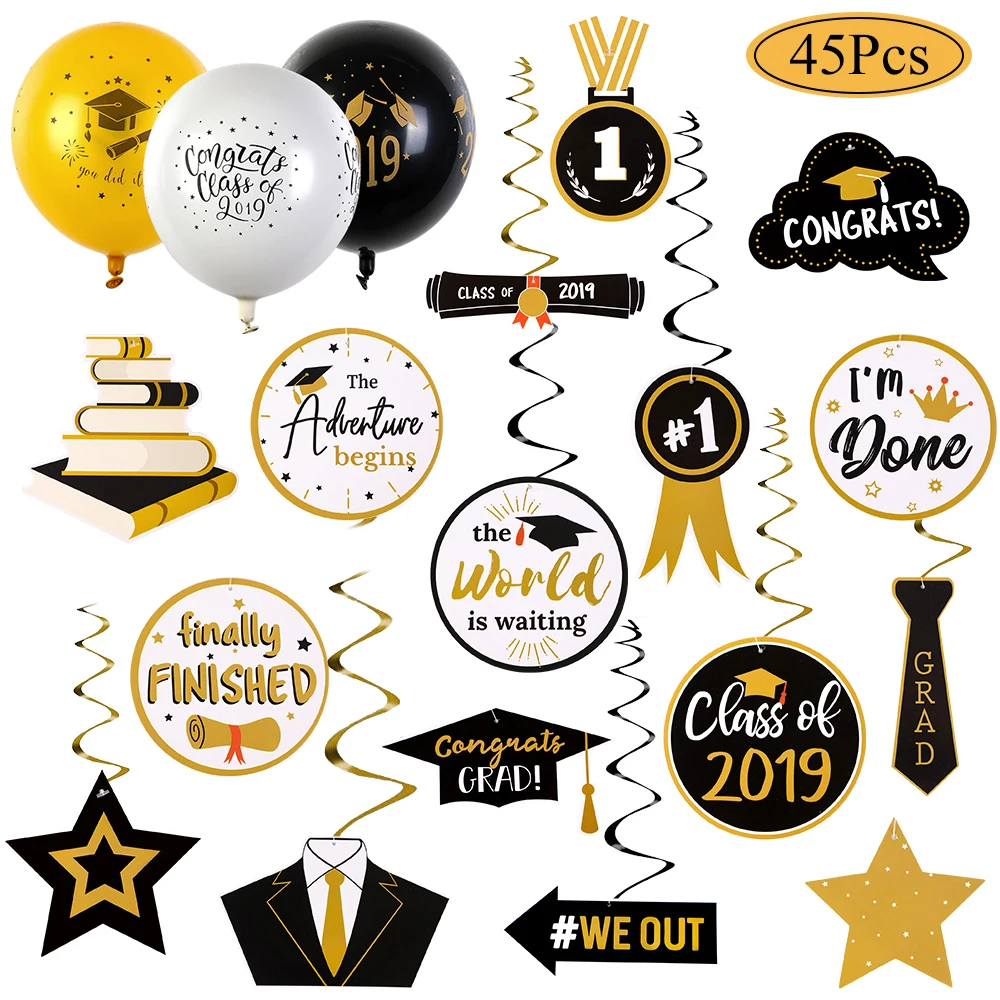 CLASS OF 2019 Yellow Grad Hat Graduation Party Balloons Decoration Supplies