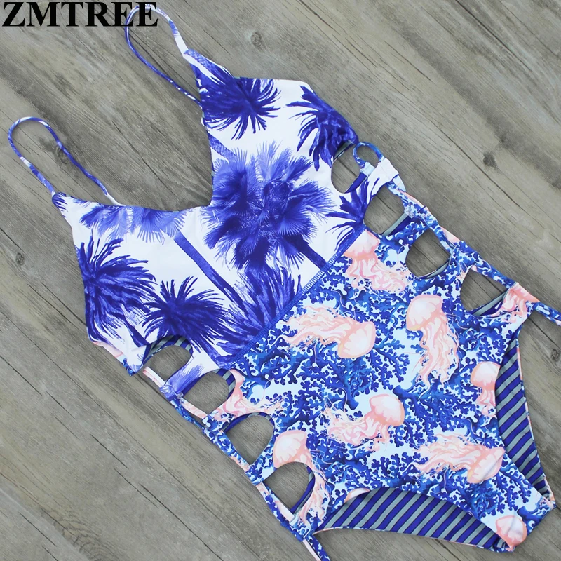 

ZMTREE 2017 Sexy High Cut One Piece Swimsuit Reversible Swimwear Women Bathing Suit Bodysuit Beachwear Bandage Monokini Swimsuit