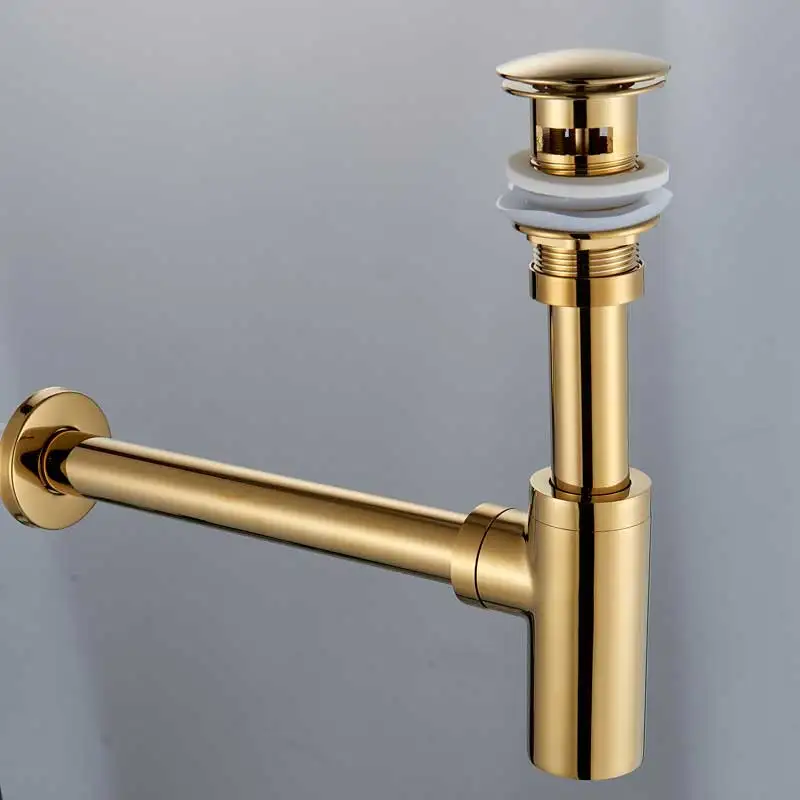 Golden Siphon Drain Черная бронзовая бутылка ловушка круглый сифон античная латунь P-TRAP ванная комната туалетный труба РАКОВИНЫ отходов Латунь Всплывающие слив с перепадом - Цвет: Golden Siphon Drain