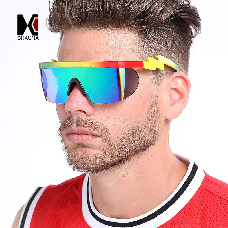 

SHAUNA Double Lens CAN BE CHANGED Fashion HD Mirror Coating Reflective Goggle Sunglasses Oversize Sport Sun Glasses Windproof