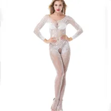 Белый горячий стиль привлекательный сетчатый с длинным рукавом сексуальный открытый файл спальник выдалбливают