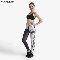 Maoxzon Для женщин черный, белый цвет цифровой печати Athleisure Фитнес тонкий Леггинсы для женщин Мотобрюки для женщин ioga гимназии эластичные