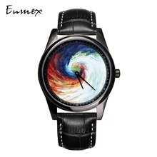 Enmex Individualization design wristwatch 3D vortex leather strap creative design Oil Painting fashion quartz clock watch Enmex Individualization design wristwatch 3D vortex leather strap creative design Oil Painting fashion quartz clock watch