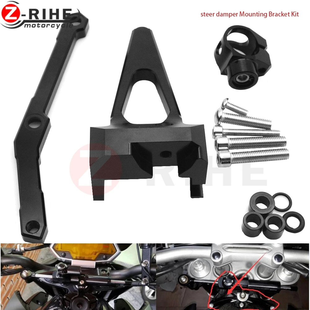 Motorcycle CNC Aluminum Adjustable Steering Stabilize Damper bracket Mount kit For YAMAHA MT-09 MT09 FZ09 FZ-09 2013- 2016