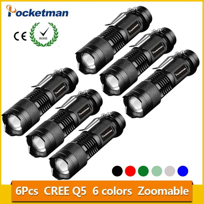 

Flashlight Powerful LED Flashlight 2000LM Q5 lampe torche LED Torch Laterna de Zoomable 6 Colors 1*AA/1*14500 6pcs/lot z55