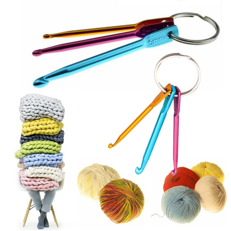 3pcs Aluminum Knit Needle Crochet Hook Needle Keychain Keyring Gift