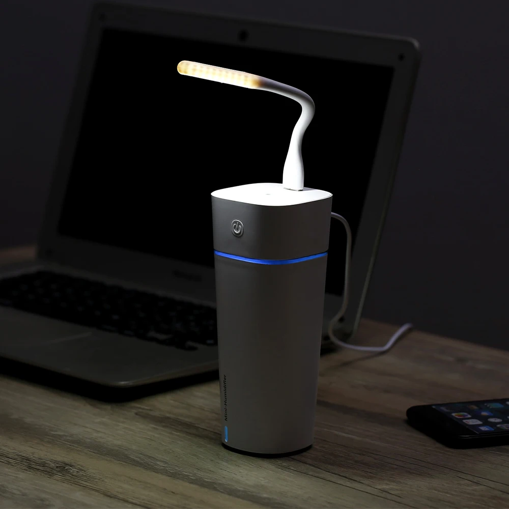 

USB LED Lamp Ultrasonic Humidifier Air Purifier with USB Fan 240ML 3 In 1 Multifunction Mini Aroma Humidifier Mist Maker