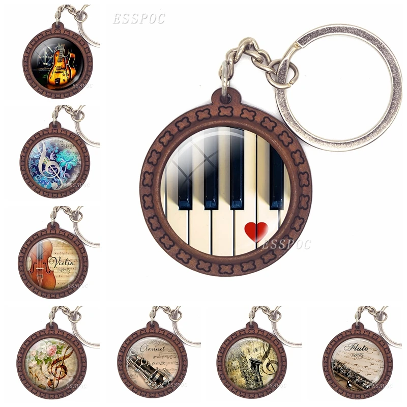 Music Instrument Picture Keychain Piano Guitar Flute Violin