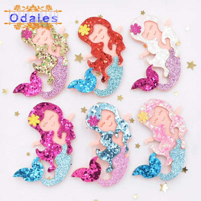 4/6Pcs Mixed 3D Cartoon Mermaid Patches Handmade Decoration DIY Hair Bow Flat Back Embellishment Accessories Sea-maid Appliques - Color: Mixed