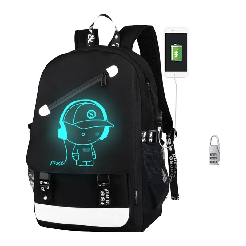 

Student School Backpack Anime Luminous USB Charge Laptop Computer Backpack For Teenager Anti-theft Boys School Bag 2018