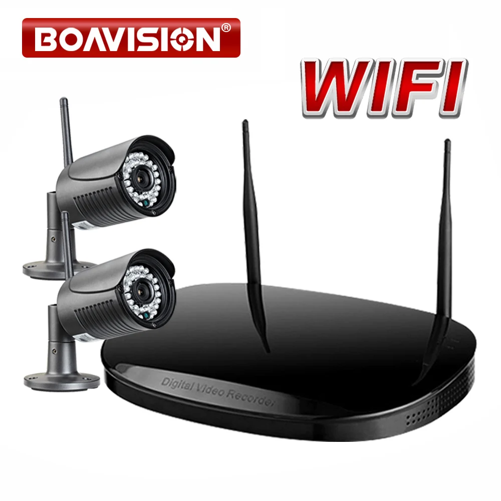

Plug & Play 2Ch 720P WIFI CCTV System With 2Pcs 1.0MP WI-FI IP Camera Outdoor Waterproof Night View Surveillance NVR System Kit