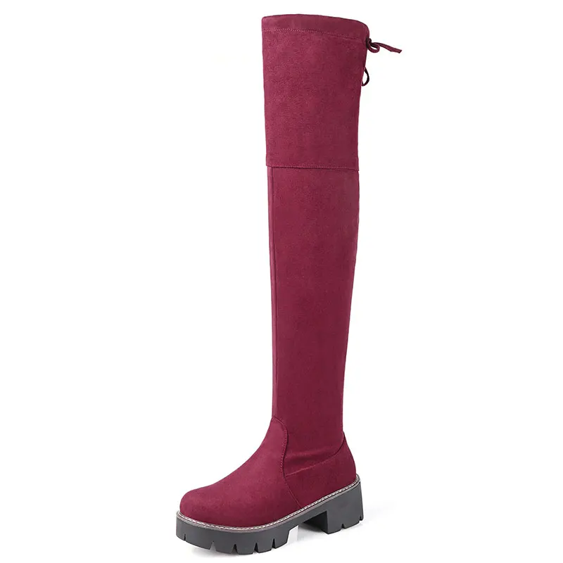 

2016 High elastic grinding material woman knee-high boots  After the lace-up The bottom of the sponge size 34-43 T2402