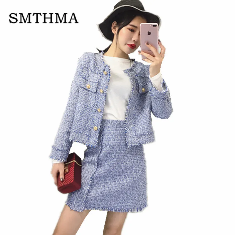 

Luxury Designer Tweed Jacket 2019 Autumn Winter Elegant tassel Women High waist Skirt set Office Lady Coat