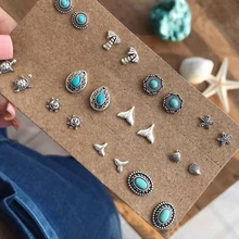 Богемный Черепаха Морская звезда Sun Shell волна кокосового гвоздики дерево Комплект сережек для женщин Винтаж Камень Серьги себе ювелирные изделия