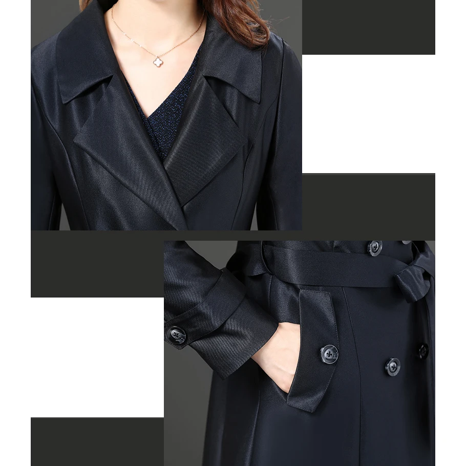 Plus size 5XL Middle-aged mother Spring Autumn Long Windbreaker Women's fashion High-quality Double Breasted Trench coat