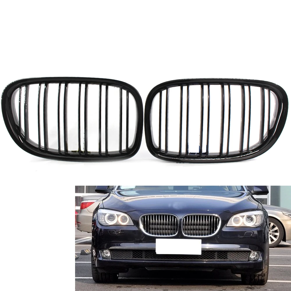

2Pc Grill Shiny Black Dual Slat Grille Car Bumper for BMW 7 Series F01 F02 09-15 51117184151, 51117184152