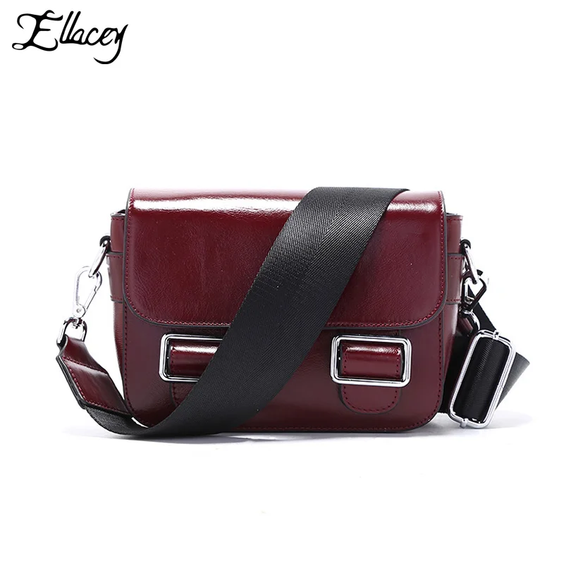 

Ellacey Vintage Buckles Satchels Bags For Women 2019 Genuine Leather Handbags Chain Flap Bag Cow Leather Shoulder Messenger Bags