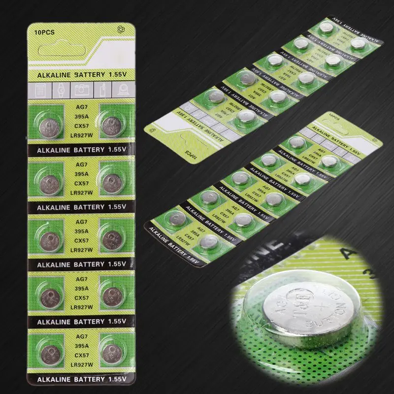 10PCS Alkaline Battery AG7 1.55V Button Coin Cell Watch Batteries LR927 ...