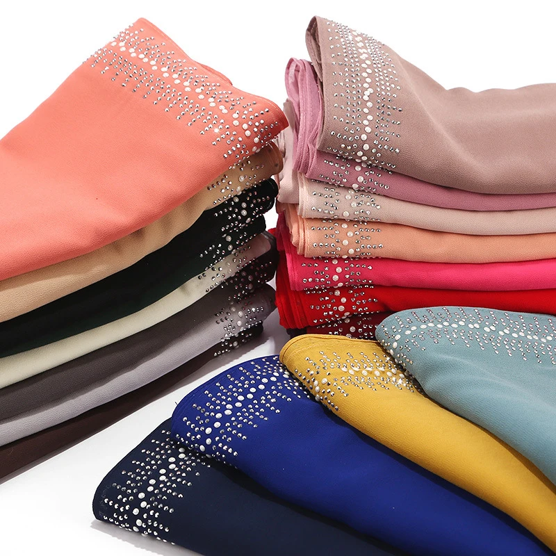 

Plain Bubbles Chiffon Hijab Scarf Women Shawl With Diamond Glitter Gold Head Scarf Solid Color Muslim Wraps Hijab Long Scarves