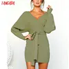 Tangada women dress 2022 knitted mini dress autumn winter ladies sexy green sweater dress long sleeve vintage korean ADY08 ► Photo 2/5
