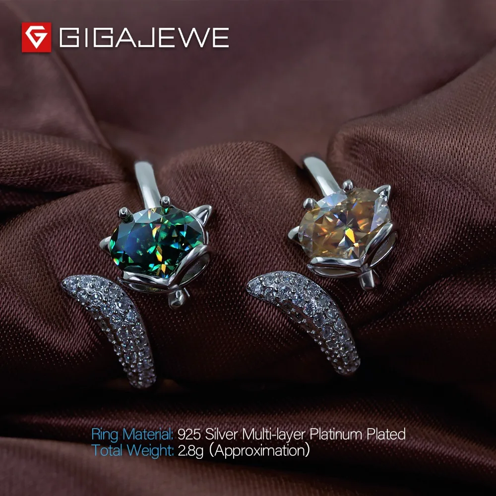 GIGAJEWE 1.5ct VVS1 овальная огранка алмаз тест прошел прекрасная лиса 925 Серебряное кольцо Муассанит ювелирные изделия символ любви подарок девушке