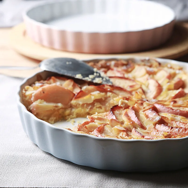 Dishes Plates Pink Blue Baking Tray Baked Rice Dishes Pigmented Porcelain Round 10 Inches Spaghetti Lasagna Dish High Quality