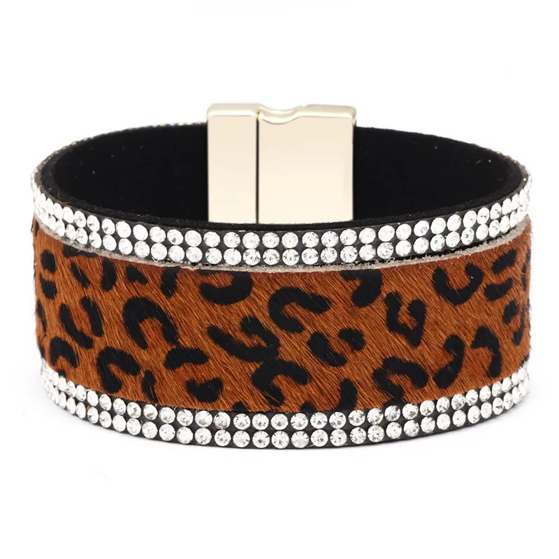 JBN1647-brownleopard Модный Леопардовый кожаный браслет в стиле ретро Этническая зебра-полоса тигровые полосы Кристалл магнитный браслет с пряжкой женские ювелирные изделия Bijoux - Окраска металла: JBN1647-brownleopard