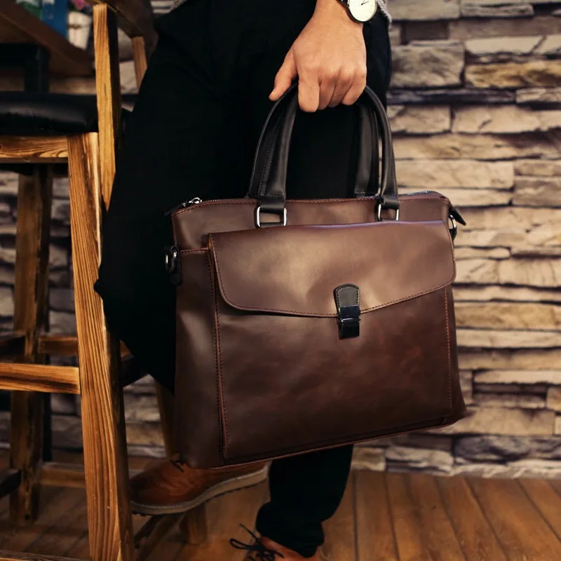

Laptop 100% Genuine Leather Men business official Handbag cross-section Buckle Briefcase Messenger travel shoulder Bags