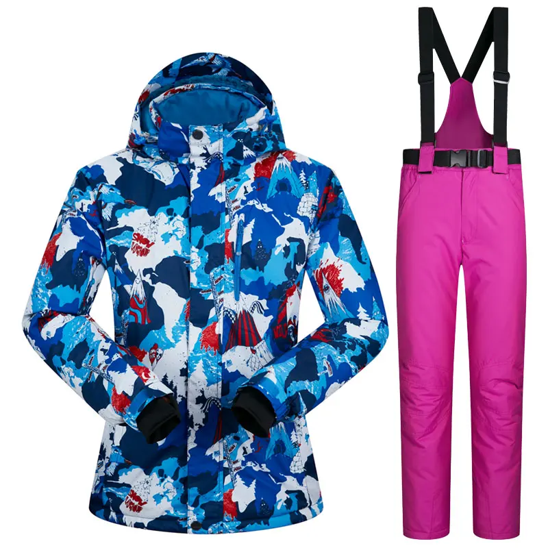 Зимний лыжный костюм, женские брендовые новые комплекты, ветрозащитные водонепроницаемые уличные зимние куртки и штаны, женские лыжные и сноубордические костюмы - Цвет: XRW02   ROSE RED