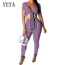YEYA Women Jumpsuits Rompers Fashion Dynamic Striped Playsuits Sexy V Neck Short Sleeve Casual Bodycon Bandage Black Overalls YEYA Women Jumpsuits Rompers Fashion Dynamic Striped Playsuits Sexy V Neck Short Sleeve Casual Bodycon Bandage Black Overalls