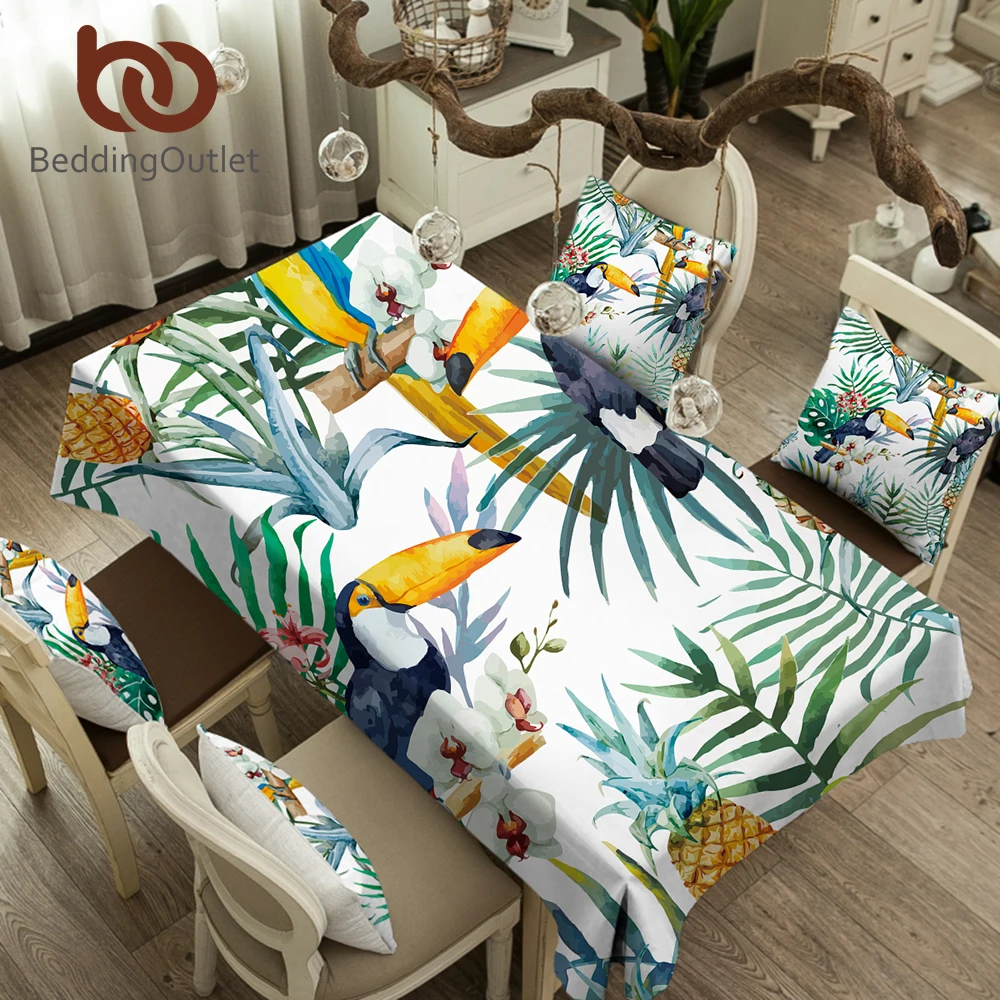 

BeddingOutlet Toucan Tablecloth Waterproof Dinner Table Cloth Tropical Plant Decorative Table Cover Rectangular Washable