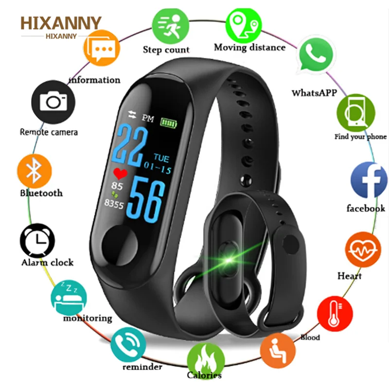 

HIXANNY M3 SmartWatch Heart Rate Monitor Fitness Tracker Smartwatch Color Screen Blood Pressure Pedomater PK Xiaomi Mi Band 3 Y5