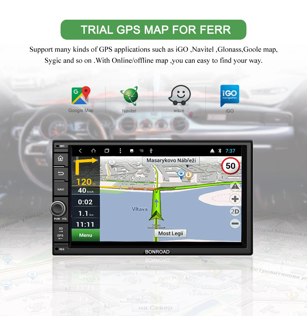 Best Bonroad 7" Android8.1 Car Multimedia Player GPS Navigation For Nissan For Kia For Hyundai Car autoradio Audio Stereo  (No DVD) 7