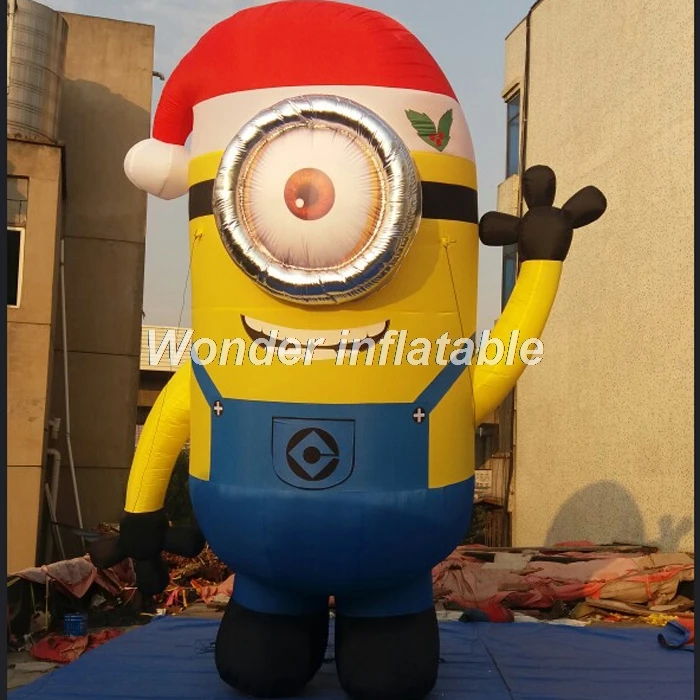 Outdoor airblow giant single eye inflatable christmas minion with santa