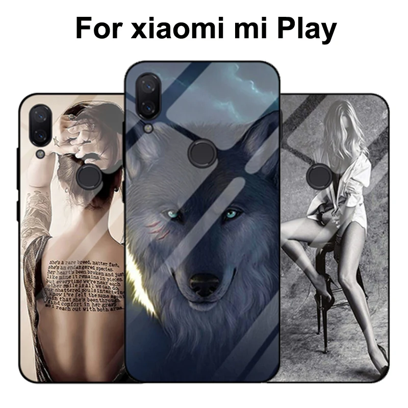 Чехол для xiaomi mi Play чехол из закаленного стекла с рамкой wolf girl Жесткий чехлы