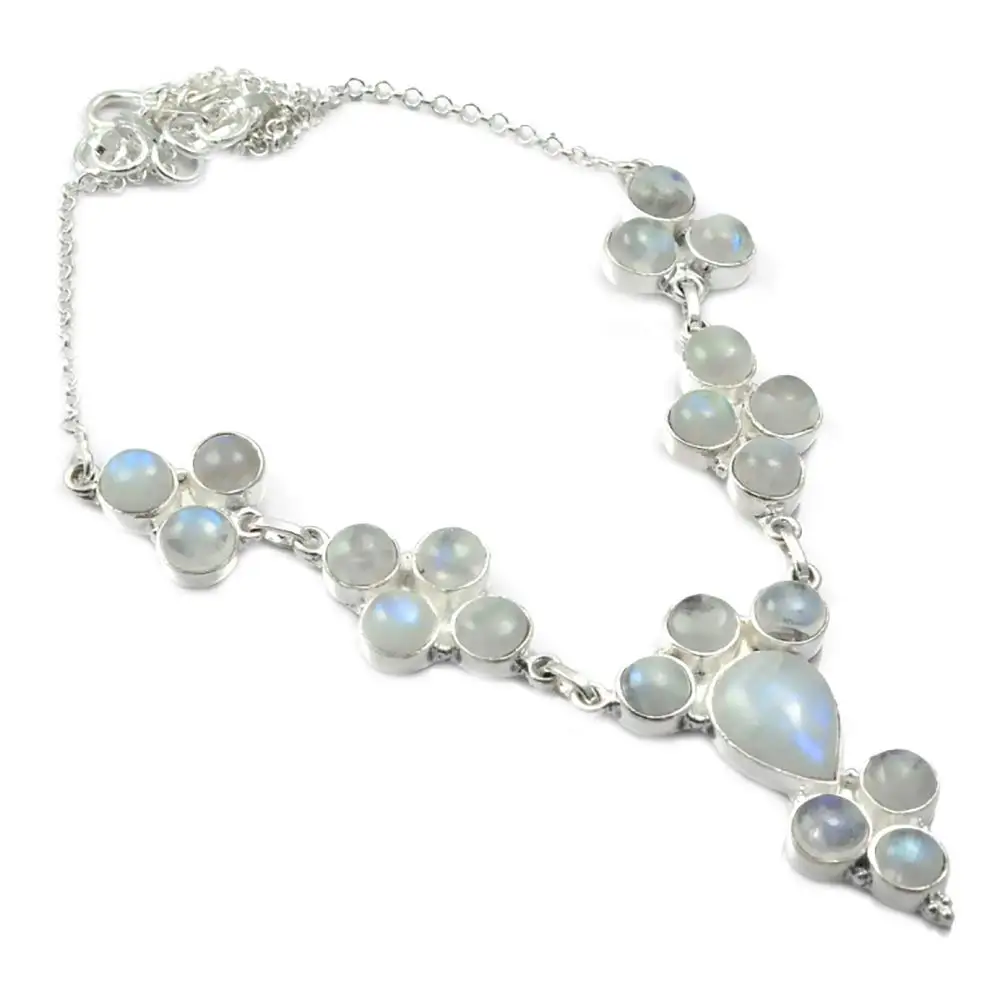 

NiaoZaiFei YunZaiKan Nature Rainbow Moonstone Necklace 925 Sterling Silver, 49 cm, MHBNE0018