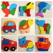3D Wooden Animals Assemblage Blocks Toy for Baby Kids Educational Learning Development Cartoon Jigsaw Picture Make