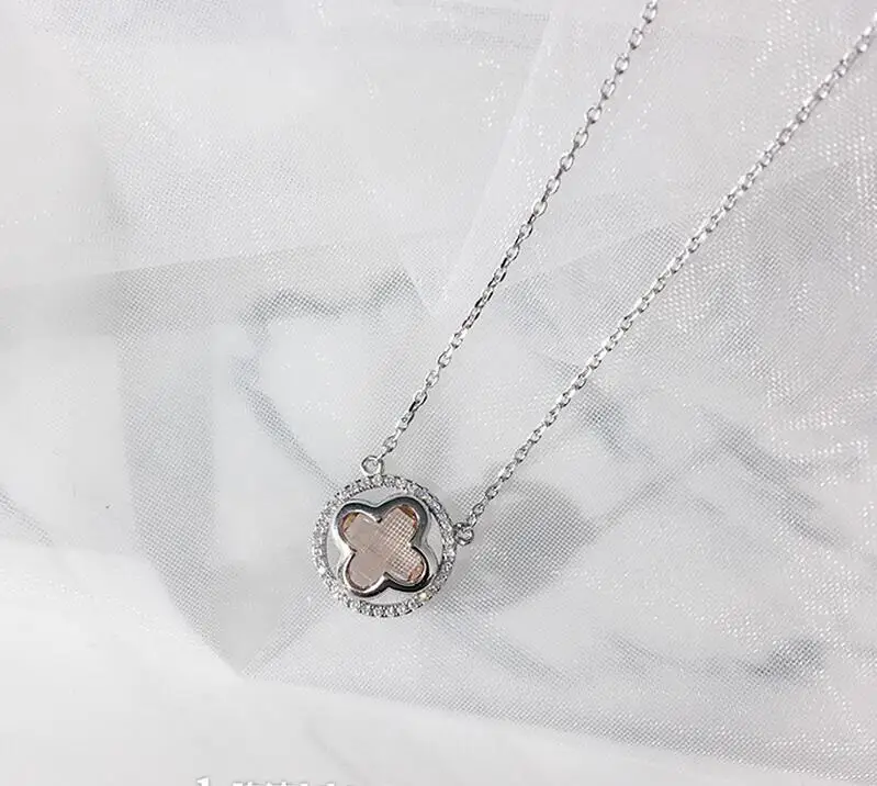 

Four Leaf Clover Pendant Necklace 925 silver Champagne Color Birthday Present