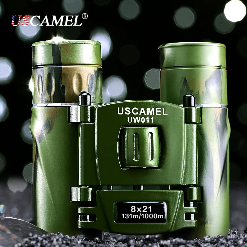 Uscamel 8 x 21 компактный зум бинокль большой дальности 3000 м складной HD мощный мини-телескоп Bak4 fmc-зеленый оптика охота спорт зеленый