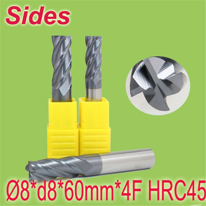 

Free Shipping 8*d8*60mm*4F HRC45 8mm Square End Mill 4F Flat Spiral Flute Endmill Cutter
