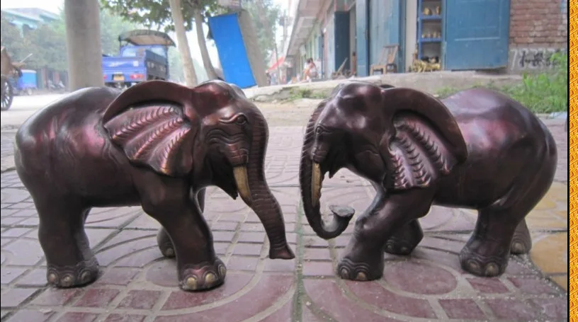 

zhaorui4884315+ +12" Chinese Bronze Animal Lucky Auspicious Elephant Heffalump Pair Statue