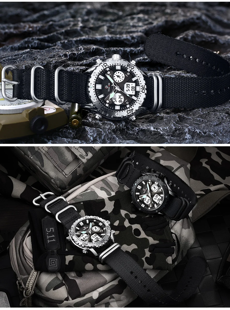 GOLDENHOUR мужские модные спортивные черные холщовые часы, уличные военные армейские аналоговые кварцевые цифровые мужские часы, мужские часы