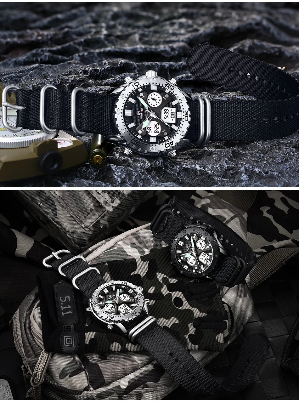 GOLDENHOUR Herren Sportuhren aus schwarzem Canvas für den Außenbereich, Militär, Armee, analog, Quarz, digital, männlich_voghion.com