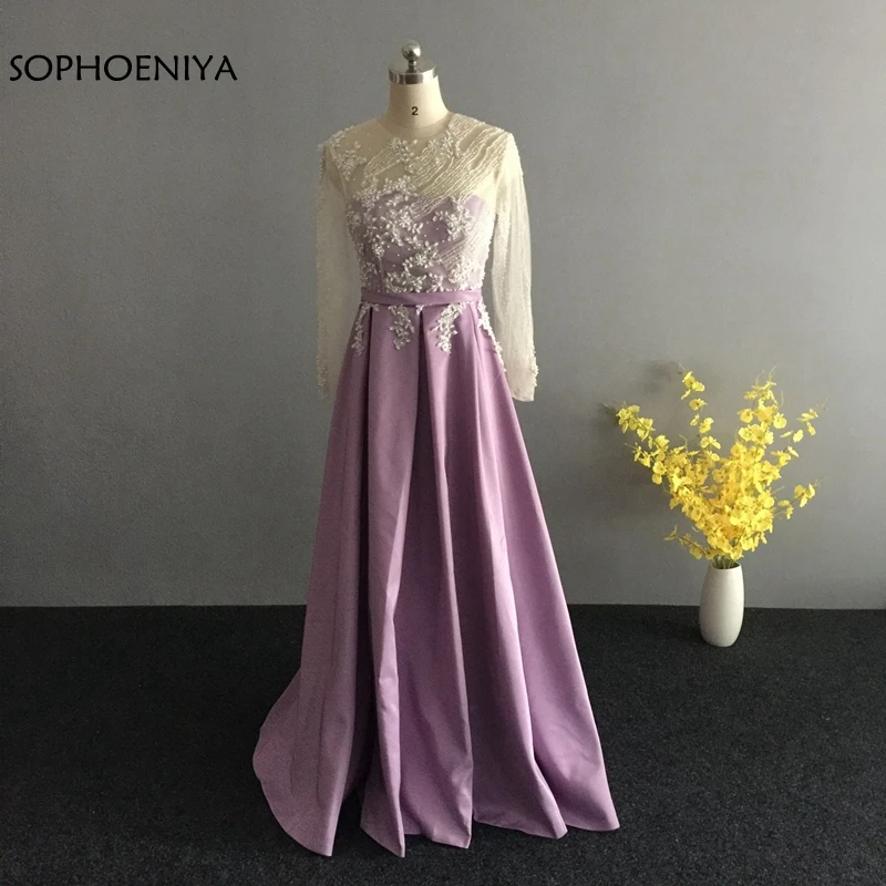 

New arrival Long sleeve evening dresses 2020 Silver lace Beading Evening gowns abiye gece elbisesi Muslim evening dress Party