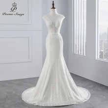 PoemsSongs настоящая фотография свадебное платье русалки с рукавами-крылышками и бисером сексуальное кружевное свадебное платье Vestido de noiva